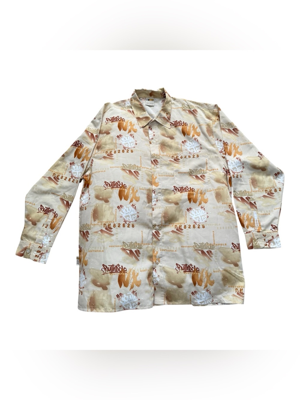 SOUTHPOLE Men’s Vintage Tan 100% Polyester Long Sleeve Pre Y2K Disco Shirt (XL)